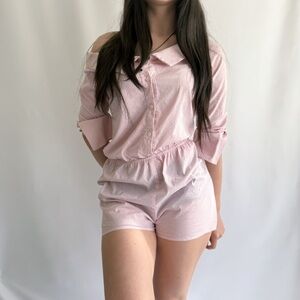 pink pinstripe romper